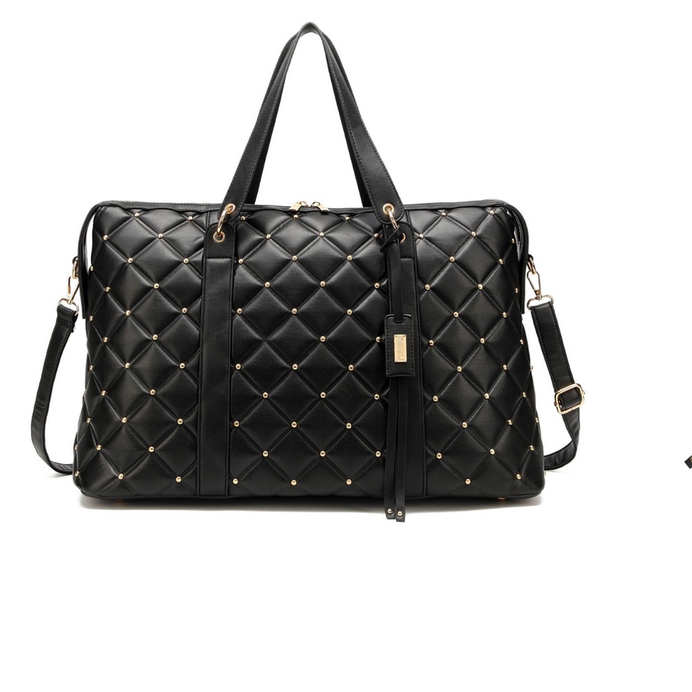 Badgley Mischka Black Quilted Travel Bag with Gold Accents NWT